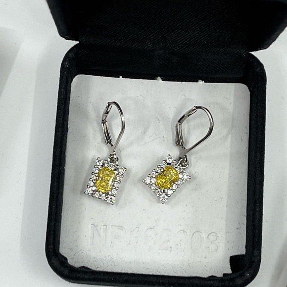 Epiphany Diamonique Yellow Stone Lever-Back Earrings – Vintage Sparkling Beauty - Picture 7 of 16